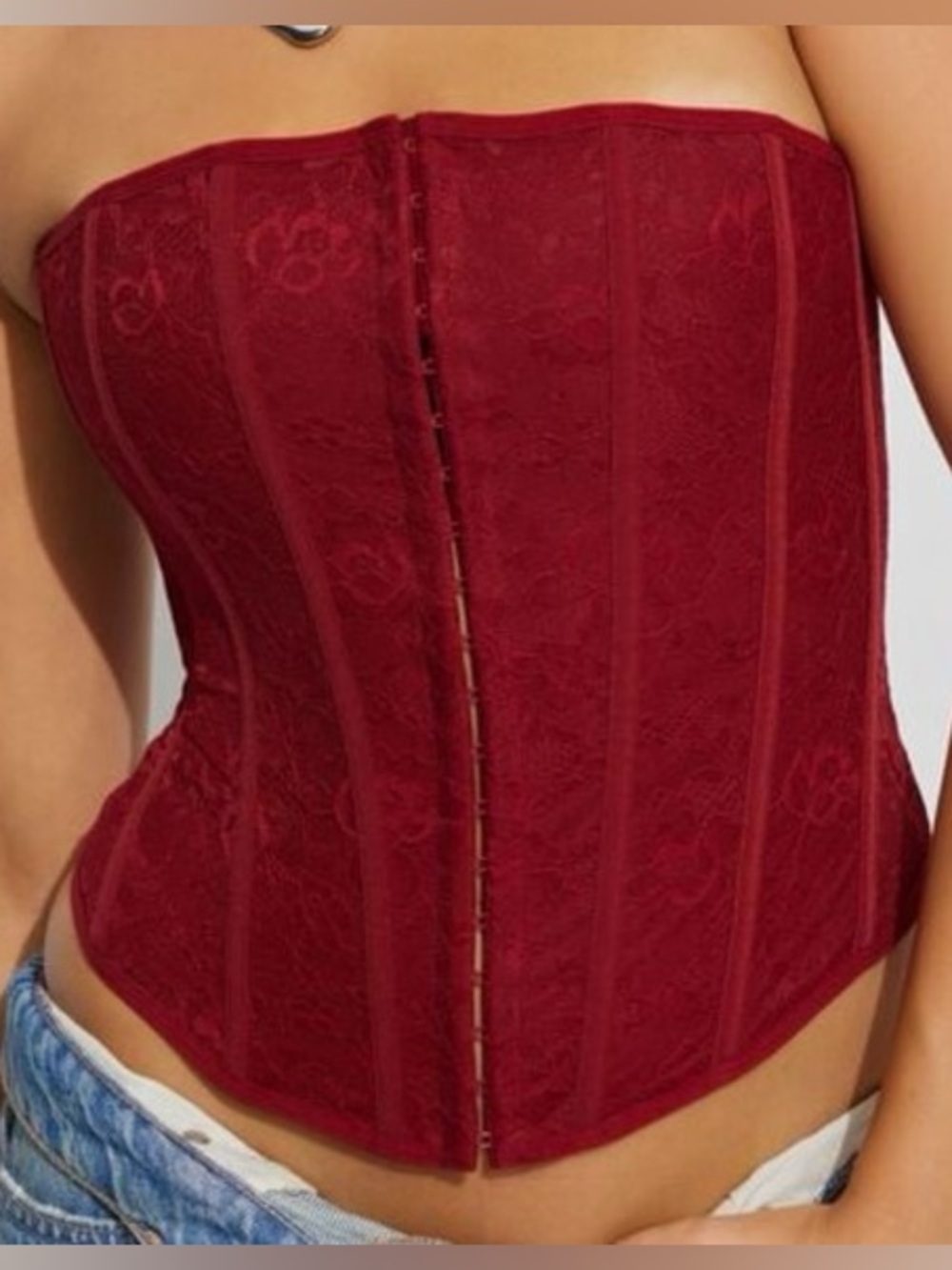 Garage Red Corset Strapless Top